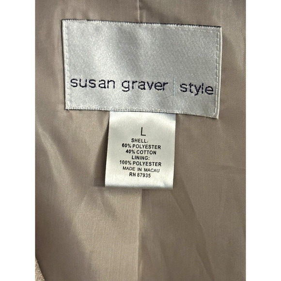 Womens Designer Susan Graver Embroidered Floral Blazer Pearl Tan, Size L - Picture 2 of 5